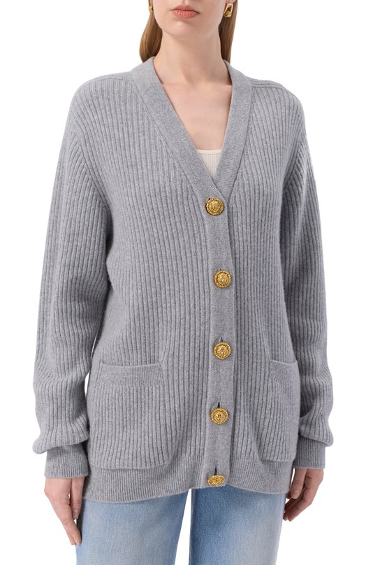 Кардиган из кашемира и шерсти Balmain FF0K0003/KJ17 Серый  FF0K0003/KJ17 Фото 3