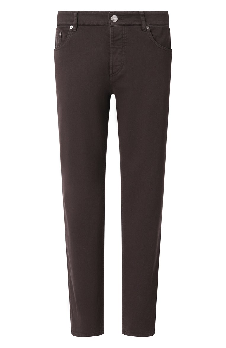 Мужские джинсы traditional fit BRUNELLO CUCINELLI темно-коричневого цвета, арт. M277PB3210 | Фото 1 (Длина (брюки, джинсы): Стандартные; Материал внешний: Хлопок, Деним; Кросс-КТ: Деним; Силуэт М (брюки): Прямые; Стили: Кэжуэл, Классический; Автоматизация состава: Проставлено; Автоматизация ТО: Проставлено; Детали: Однотонный; Размерность: Идёт в размер)