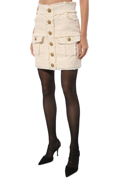 Хлопковая юбка BALMAIN кремового цвета по цене 188000 руб., арт. AF1LB735CD27, фото 3 Хлопковая юбка BALMAIN, арт. AF1LB735CD27, фото 3