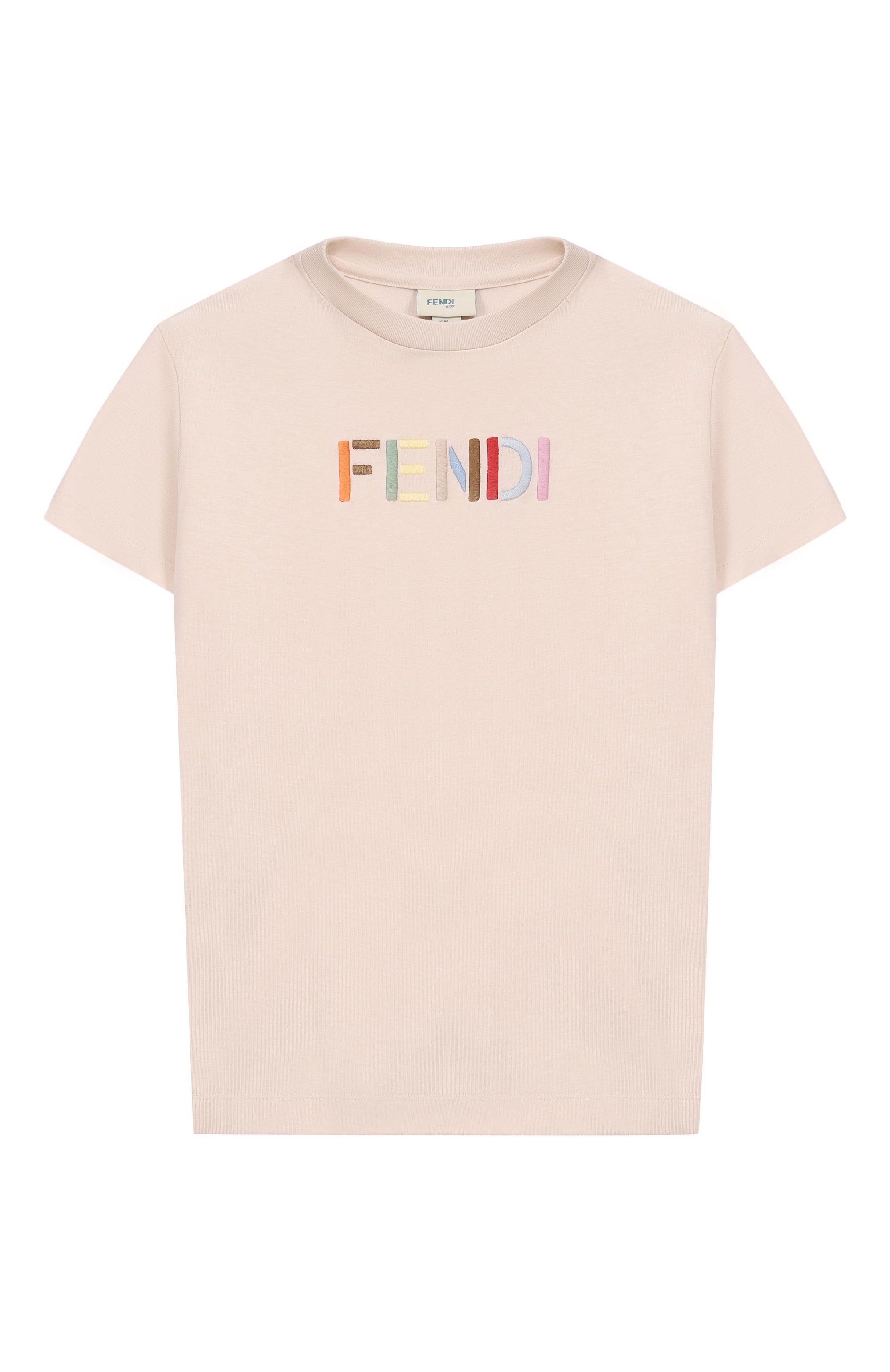 Хлопковая футболка FENDI светло-бежевого цвета по цене 25550 руб., арт. JUI208/AY8D/3A-6A, фото 1 Хлопковая футболка FENDI, арт. JUI208/AY8D/3A-6A, фото 1