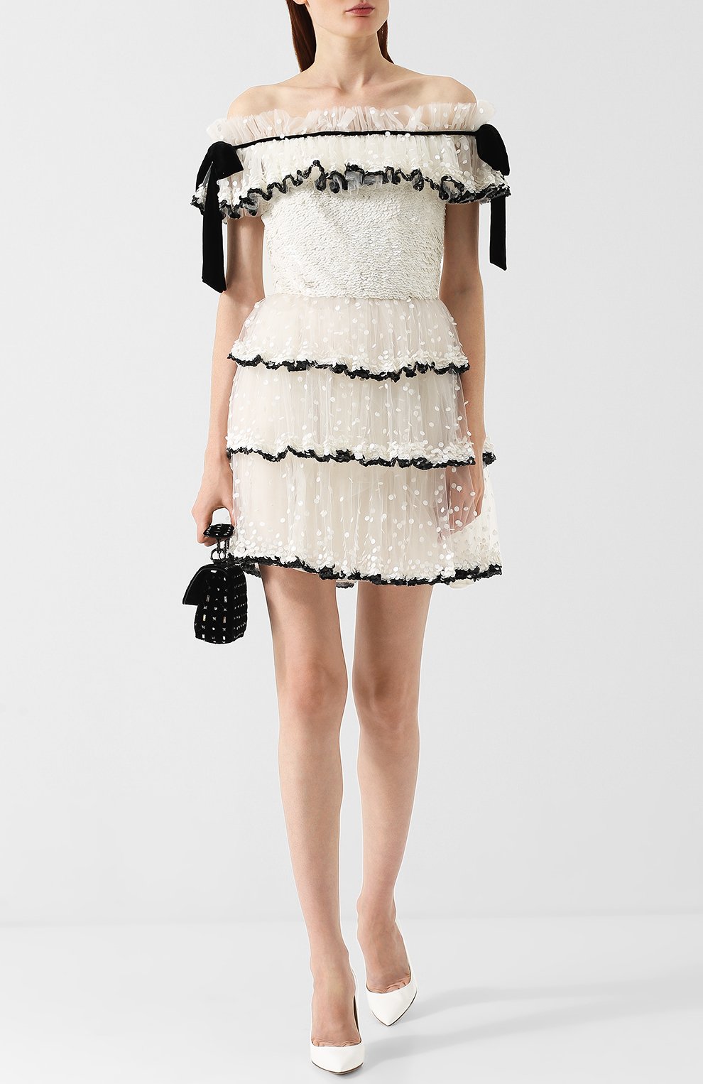 Приталенное мини-платье с открытыми плечами и пайетками VALENTINO, арт. QB2VAIH01ED, фото 2