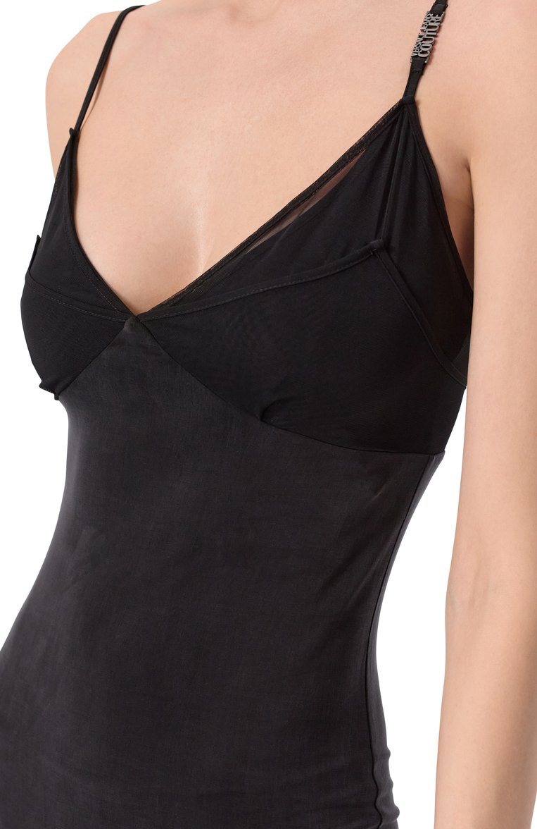 Женское платье VERSACE JEANS COUTURE черного цвета, арт. 78HA0900/J0190 | Фото 5 (Длина Ж (юбки, платья, шорты): Макси; Случай: Вечерний; Женское Кросс-КТ: Платье-одежда; Стили: Гламурный; Рукава: На бретелях; Материал внешний: Синтетический материал, Вискоза)