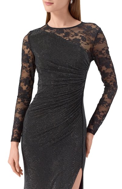 Платье с отделкой стразами SELF-PORTRAIT черного цвета по цене 115000 руб., арт. PF25100XAB, фото 5 Платье с отделкой стразами SELF-PORTRAIT, арт. PF25100XAB, фото 5