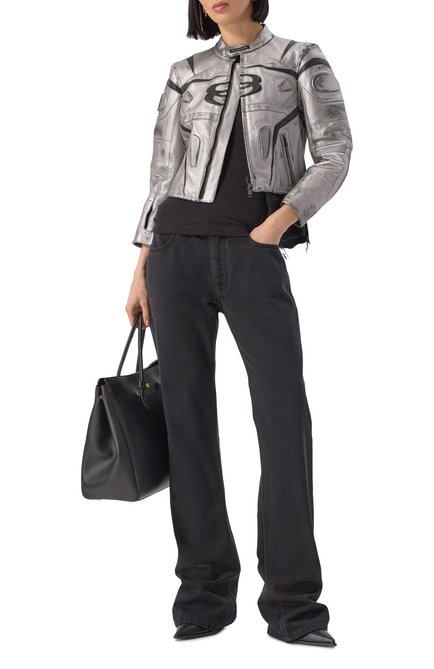 Женские джинсы BALENCIAGA черного цвета, арт. 810788/TQW83 | Фото 2 (Материал внешний: Хлопок; Длина (брюки, джинсы): Удлиненные; Драгоценные камни: Проставлено; Материал сплава: Проставлено)