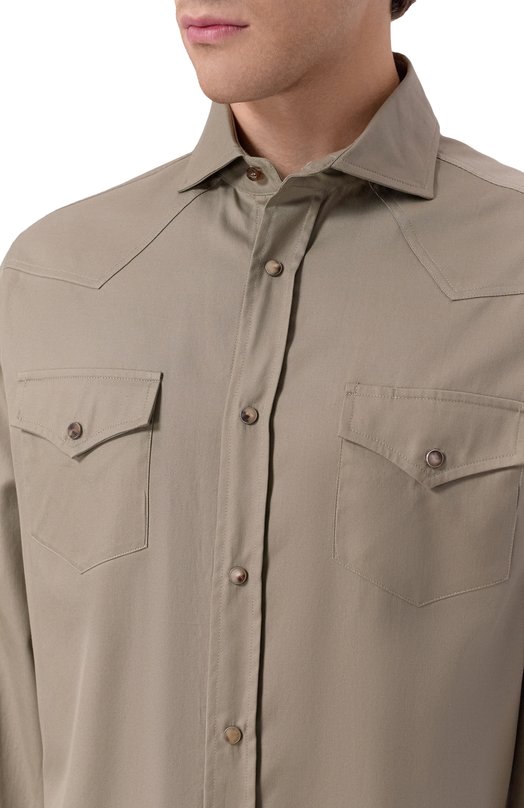 Хлопковая рубашка Brunello Cucinelli MW6044008 Бежевый  MW6044008 Фото 5