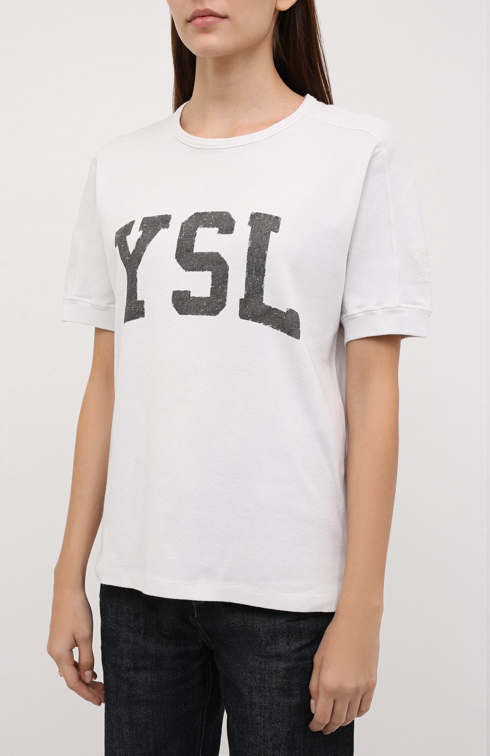 Хлопковая футболка SAINT LAURENT белого цвета по цене 49150 руб., арт. 672370/Y36JG, фото 3 Хлопковая футболка SAINT LAURENT, арт. 672370/Y36JG, фото 3