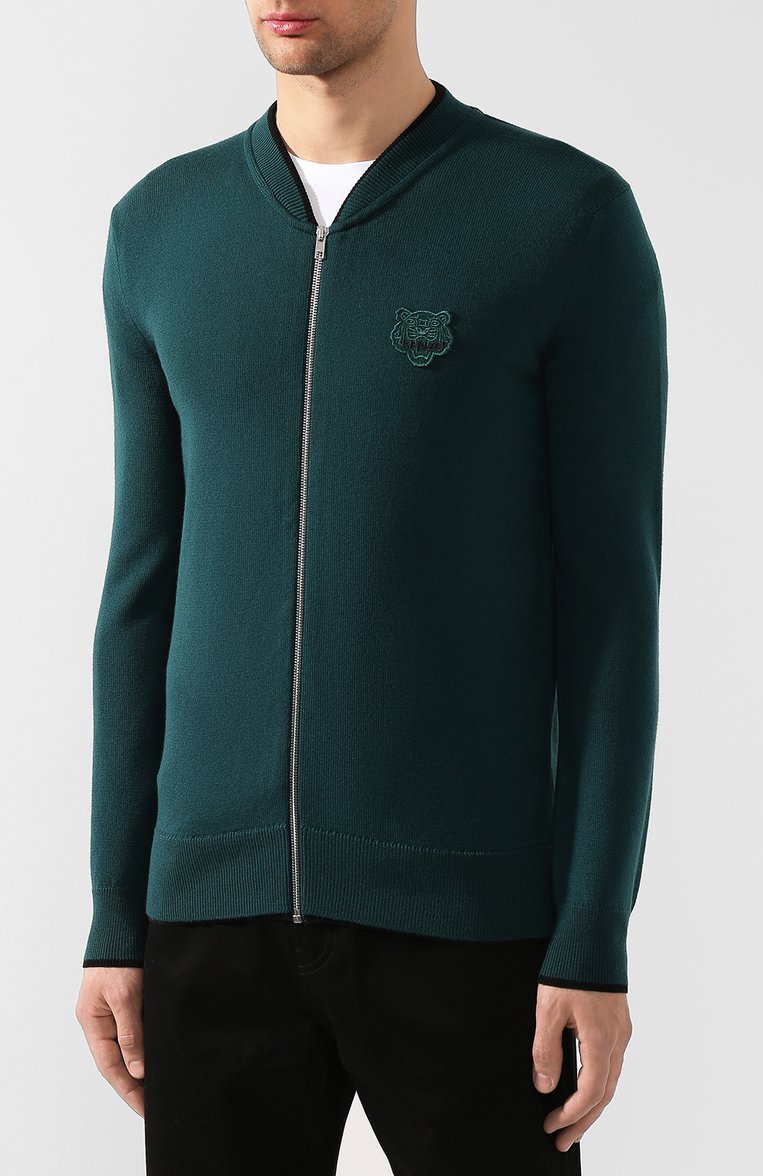 Мужской шерстяной кардиган KENZO зеленого цвета, арт. F965CA1023AB | Фото 3 (Материал внешний: Шерсть; Длина (для топов): Стандартные; Рукава: Длинные; Стили: Кэжуэл; Мужское Кросс-КТ: Кардиган-одежда)