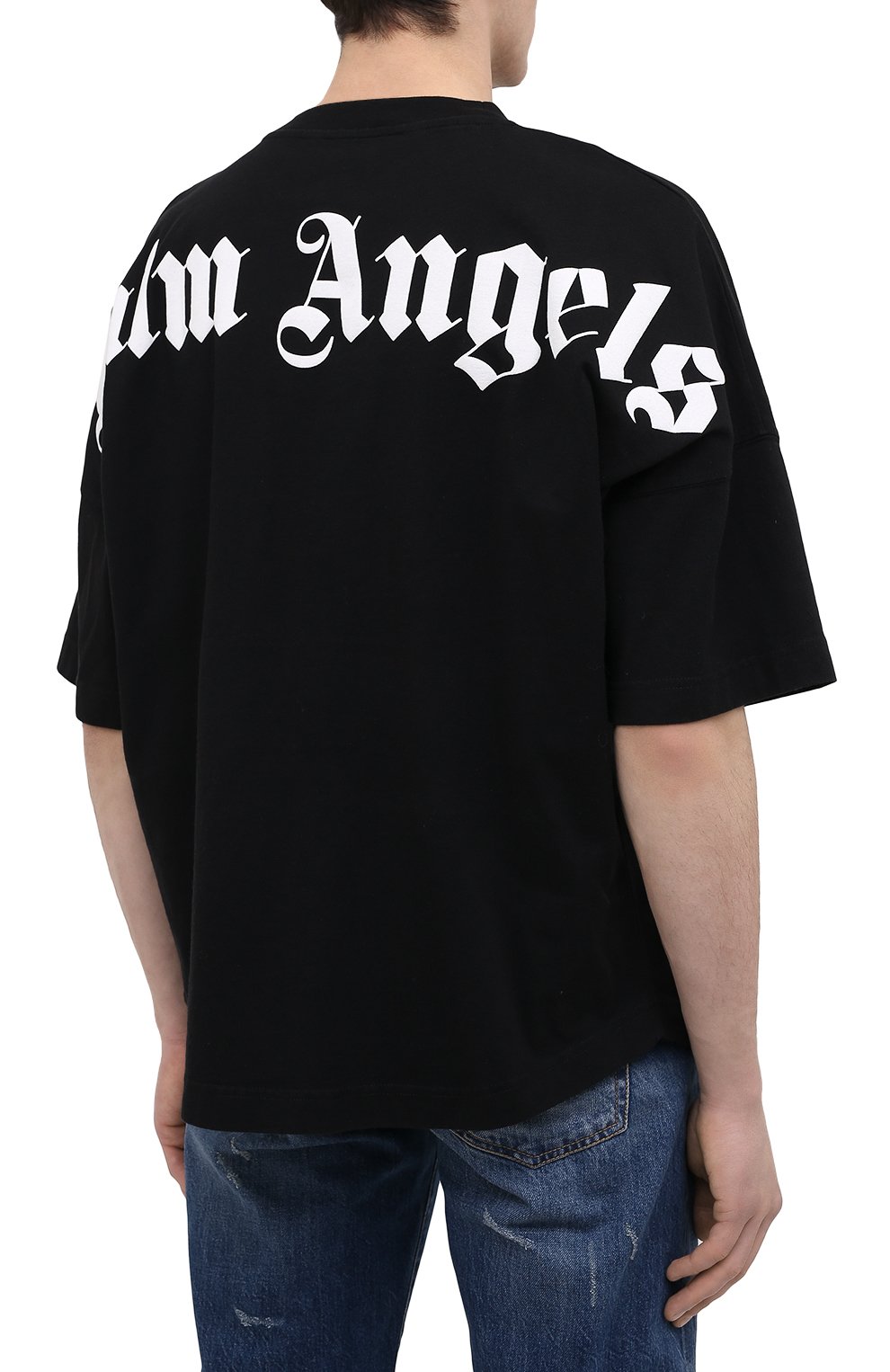 Хлопковая футболка PALM ANGELS черного цвета по цене 25100 руб., арт. PMAA002R21JER0011001, фото 4 Хлопковая футболка PALM ANGELS, арт. PMAA002R21JER0011001, фото 4