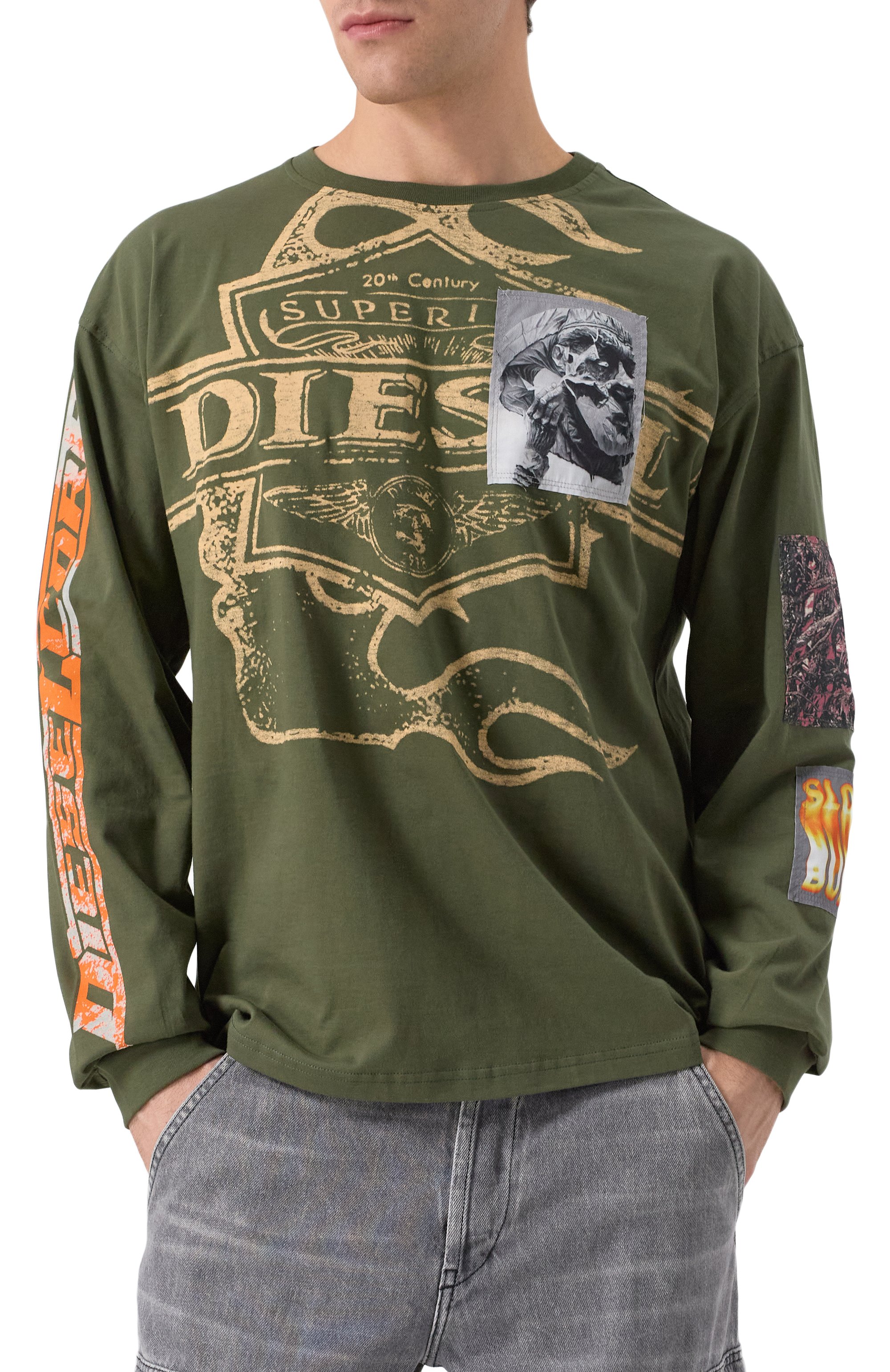 Хлопковый лонгслив DIESEL, арт. A16163/0PLAT, фото 3