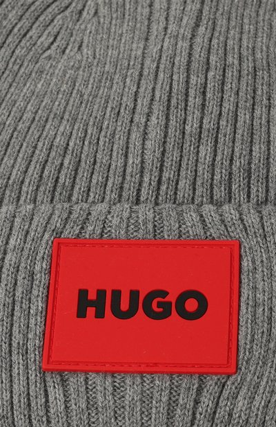Хлопковая шапка HUGO серого цвета по цене 5515 руб., арт. G00259, фото 3 Хлопковая шапка HUGO, арт. G00259, фото 3