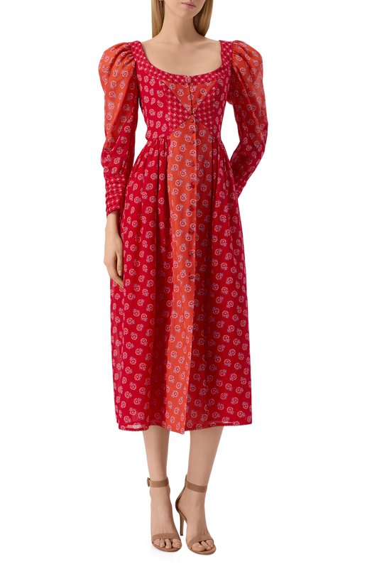 Хлопковое платье Ulyana Sergeenko ABM011SS24P 1772Т24 Красный  ABM011SS24P 1772Т24 Фото 3