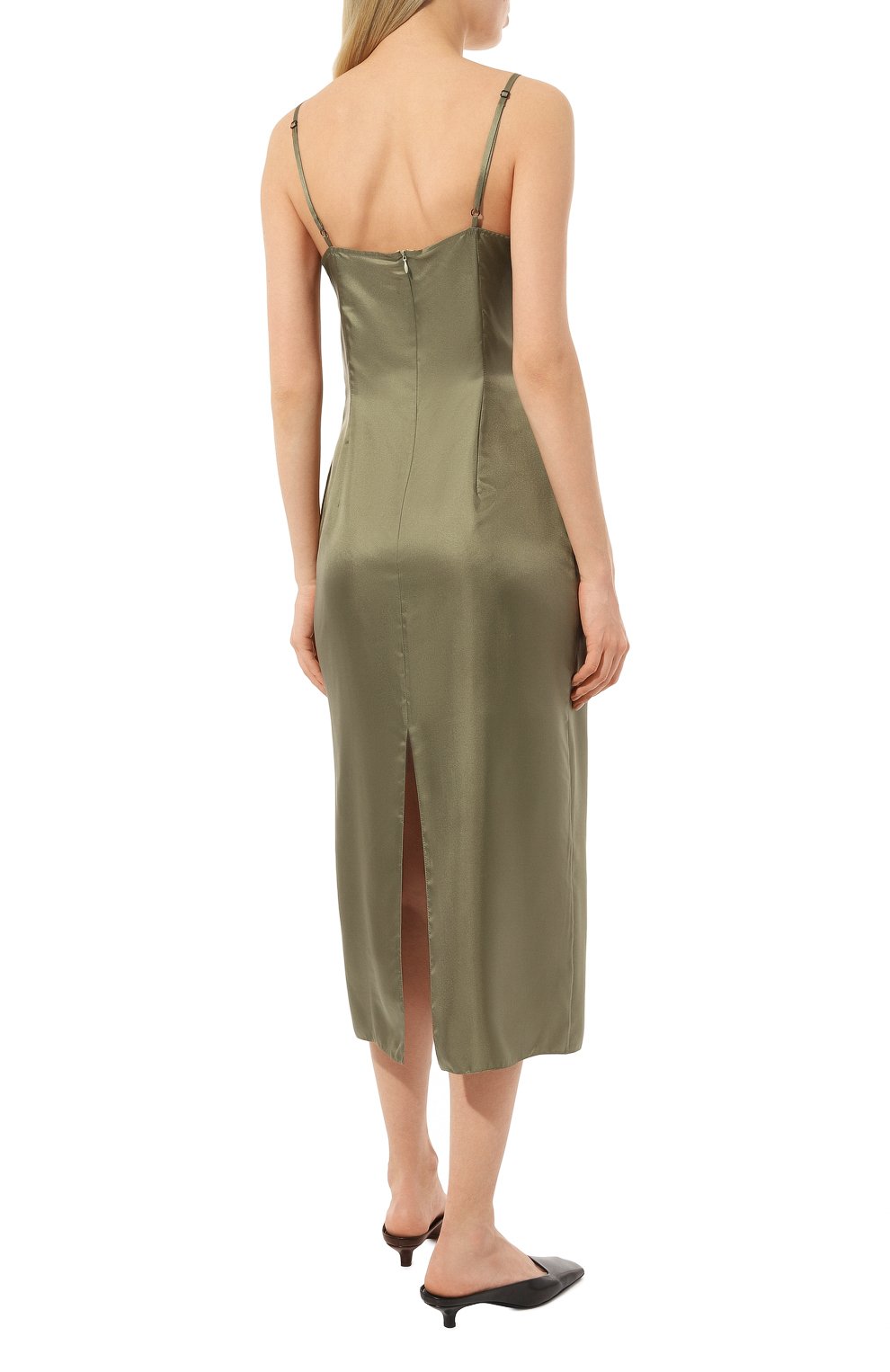 Атласное платье LOOM BY RODINA хаки цвета по цене 37000 руб., арт. LBR-COMKH, фото 4 Атласное платье LOOM BY RODINA, арт. LBR-COMKH, фото 4