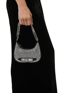 Женская сумка MOSCHINO серебряного цвета, арт. B8412/8202 | Фото 2 (Материал сплава: Проставлено; Размер: mini; Драгоценные камни: Проставлено; Материал: Текстиль; Сумки-технические: Сумки через плечо)
