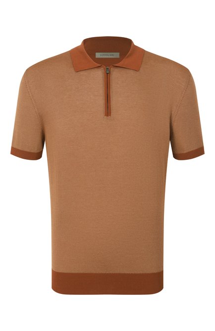 Мужское поло из хлопка и шелка CORNELIANI коричневого цвета, арт. 25M522-2525105 | Фото 1 (Материал сплава: Проставлено; Длина (для топов): Стандартные; Рукава: Короткие; Материал внешний: Хлопок; Драгоценные камни: Проставлено)