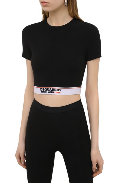 Хлопковый топ DSQUARED2 черного цвета по цене 16950 руб., арт. D8M263470, фото 3 Хлопковый топ DSQUARED2, арт. D8M263470, фото 3