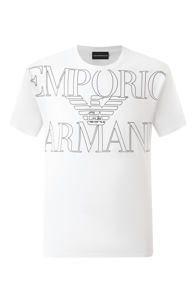 Мужская хлопковая футболка EMPORIO ARMANI белого цвета, арт. EM000574/AF12326 | Фото 1 (Драгоценные камни: Проставлено; Материал сплава: Проставлено; Рукава: Короткие; Длина (для топов): Стандартные; Принт: С принтом; Стили: Кэжуэл; Материал внешний: Хлопок; Кросс-КТ: Джерси; Мужское Кросс-КТ: Футболка-одежда)