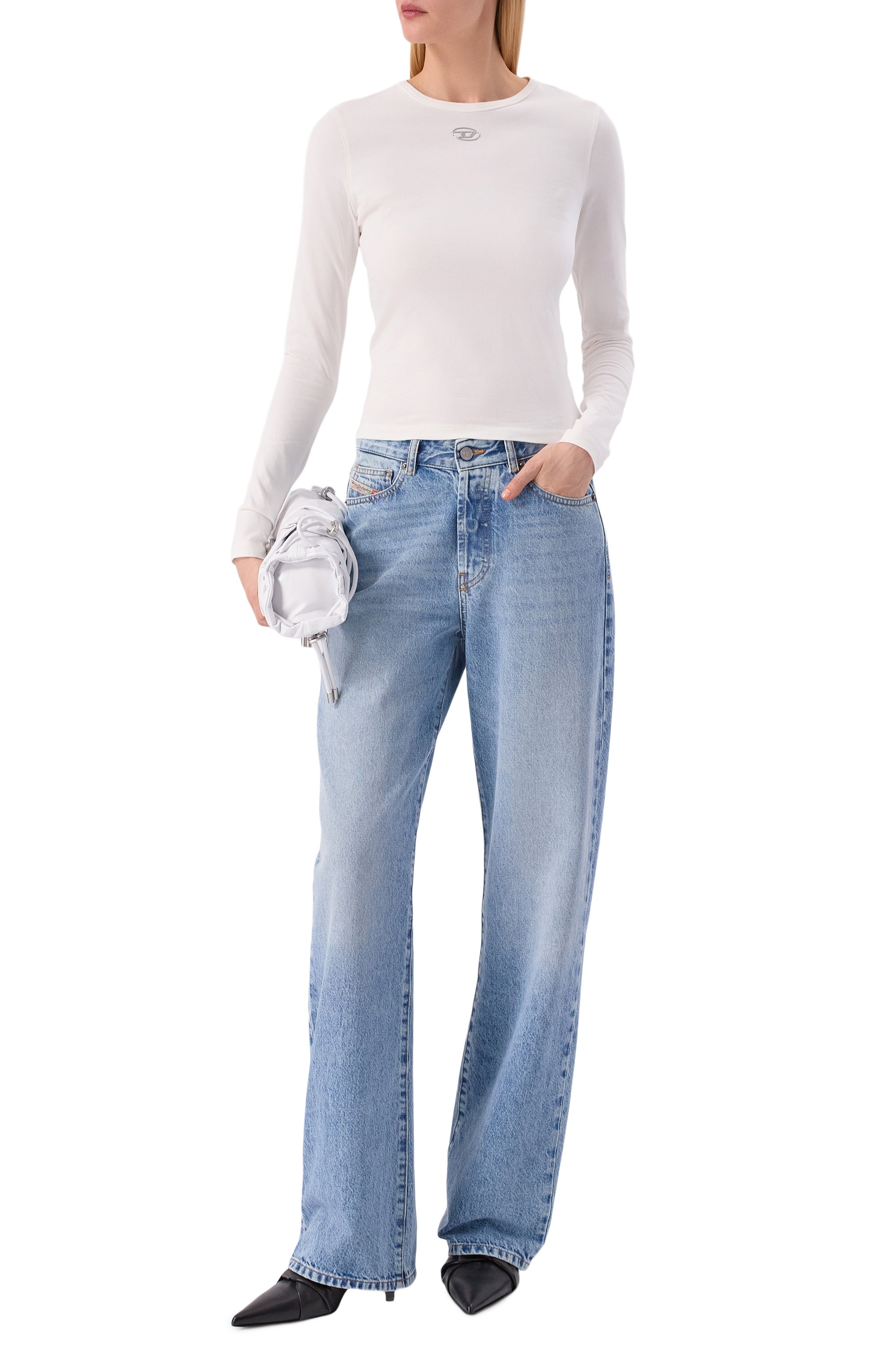 Хлопковый лонгслив DIESEL белого цвета по цене 15450 руб., арт. A19916/0AHQH, фото 2 Хлопковый лонгслив DIESEL, арт. A19916/0AHQH, фото 2