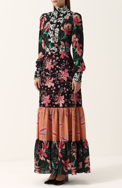 Приталенное платье-макси с воротником-стойкой и принтом GUCCI, арт. 475300/ZJP26, фото 3