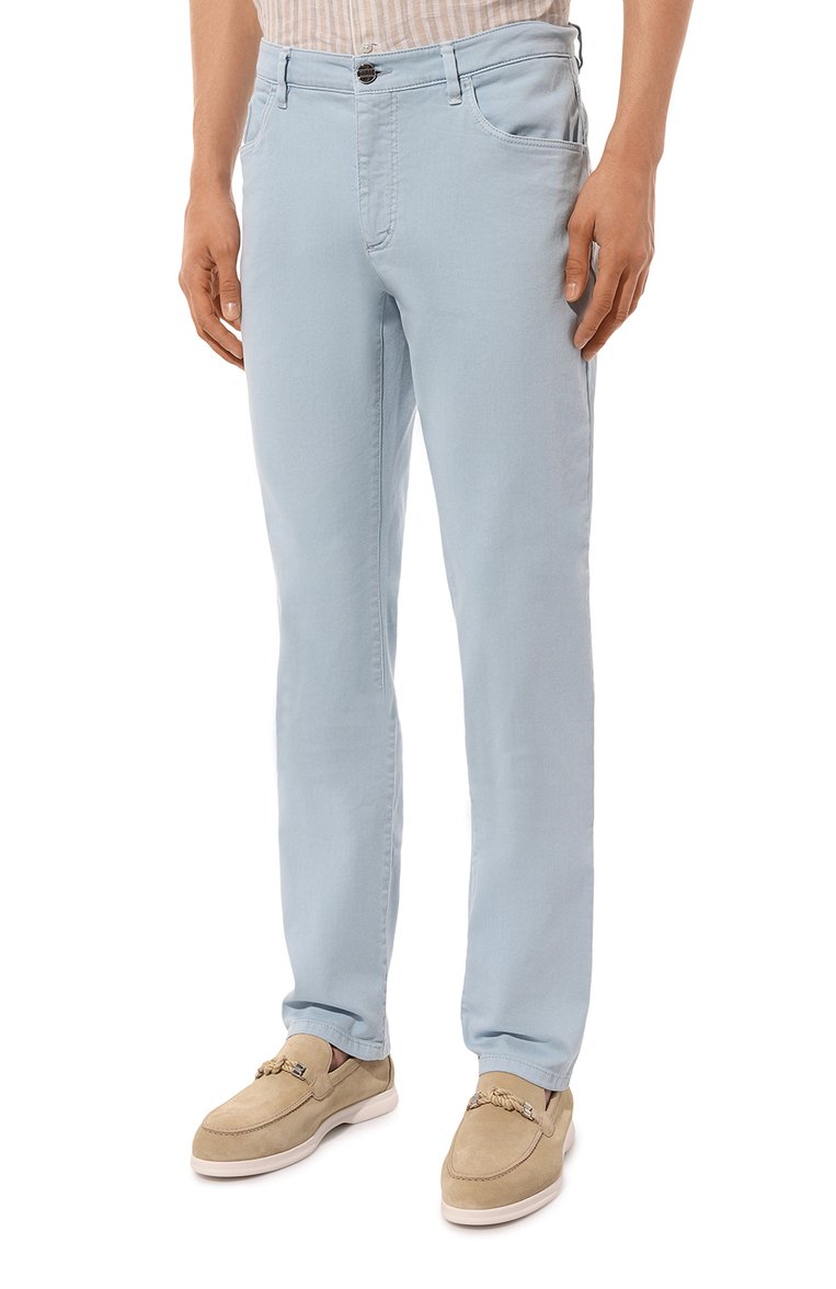 Мужские джинсы slim fit ZILLI голубого цвета, арт. J5T002M0462VZL000 | Фото 3 (Длина (брюки, джинсы): Стандартные; Материал внешний: Хлопок, Деним; Силуэт М (брюки): Прямые; Кросс-КТ: Деним; Стили: Повседневный; Автоматизация состава: Проставлено; Автоматизация ТО: Проставлено; Детали: Без декора)
