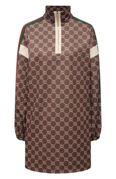 Женское платье GUCCI коричневого цвета, арт. 678689/XJD1G | Фото 1 (Материал внешний: Хлопок, Синтетический материал; Длина Ж (юбки, платья, шорты): Мини; Рукава: Длинные; Стили: Гламурный; Случай: Повседневный; Женское Кросс-КТ: Платье-одежда; Драгоценные камни: Проставлено; Нос: Не проставлено; Материал сплава: Проставлено)