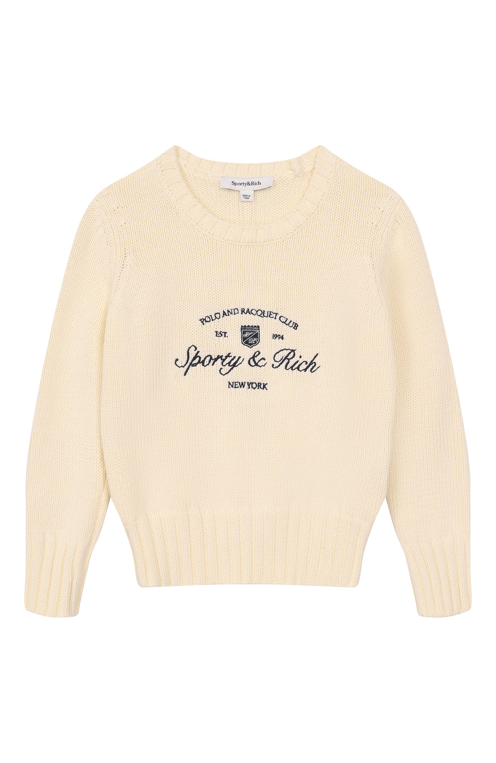 Хлопковый пуловер SPORTY AND RICH кремового цвета по цене 21800 руб., арт. WS09375412WH37, фото 1 Хлопковый пуловер SPORTY AND RICH, арт. WS09375412WH37, фото 1