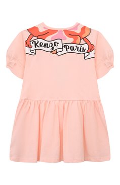 Детское хлопковое платье KENZO кораллового цвета, арт. K60209/3-5 | Фото 2 (Материал внешний: Хлопок; Рукава: Короткие; Материал сплава: Проставлено; Драгоценные камни: Проставлено; Случай: Повседневный; Девочки Кросс-КТ: Платье-одежда; Ростовка одежда: 4 года | 104 см, 5 лет | 110 см)