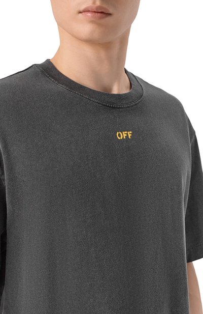 Хлопковая футболка OFF-WHITE темно-серого цвета по цене 39950 руб., арт. 0MAA120S26JER00B, фото 5 Хлопковая футболка OFF-WHITE, арт. 0MAA120S26JER00B, фото 5