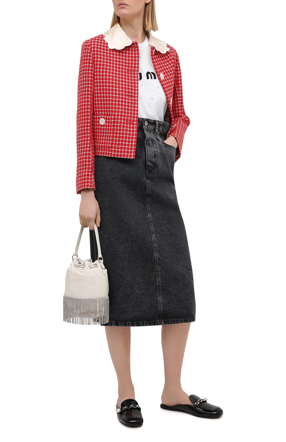 Хлопковая футболка MIU MIU белого цвета по цене 115000 руб., арт. MJN240-1XE1-F0009, фото 2 Хлопковая футболка MIU MIU, арт. MJN240-1XE1-F0009, фото 2