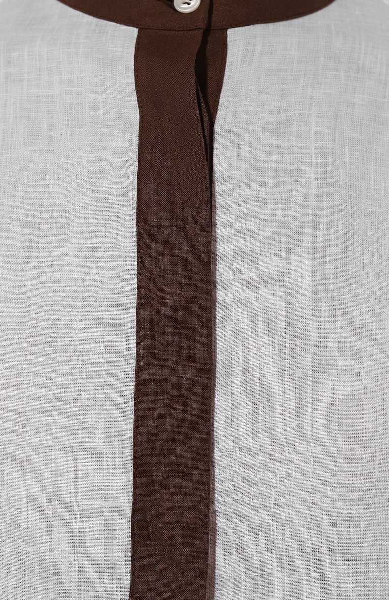 Женская льняная блузка KITON белого цвета, арт. D49412H06207 | Фото 5 (Рукава: Длинные; Длина (для топов): Удлиненные; Материал внешний: Лен; Стили: Кэжуэл; Принт: Без принта; Женское Кросс-КТ: Блуза-одежда)
