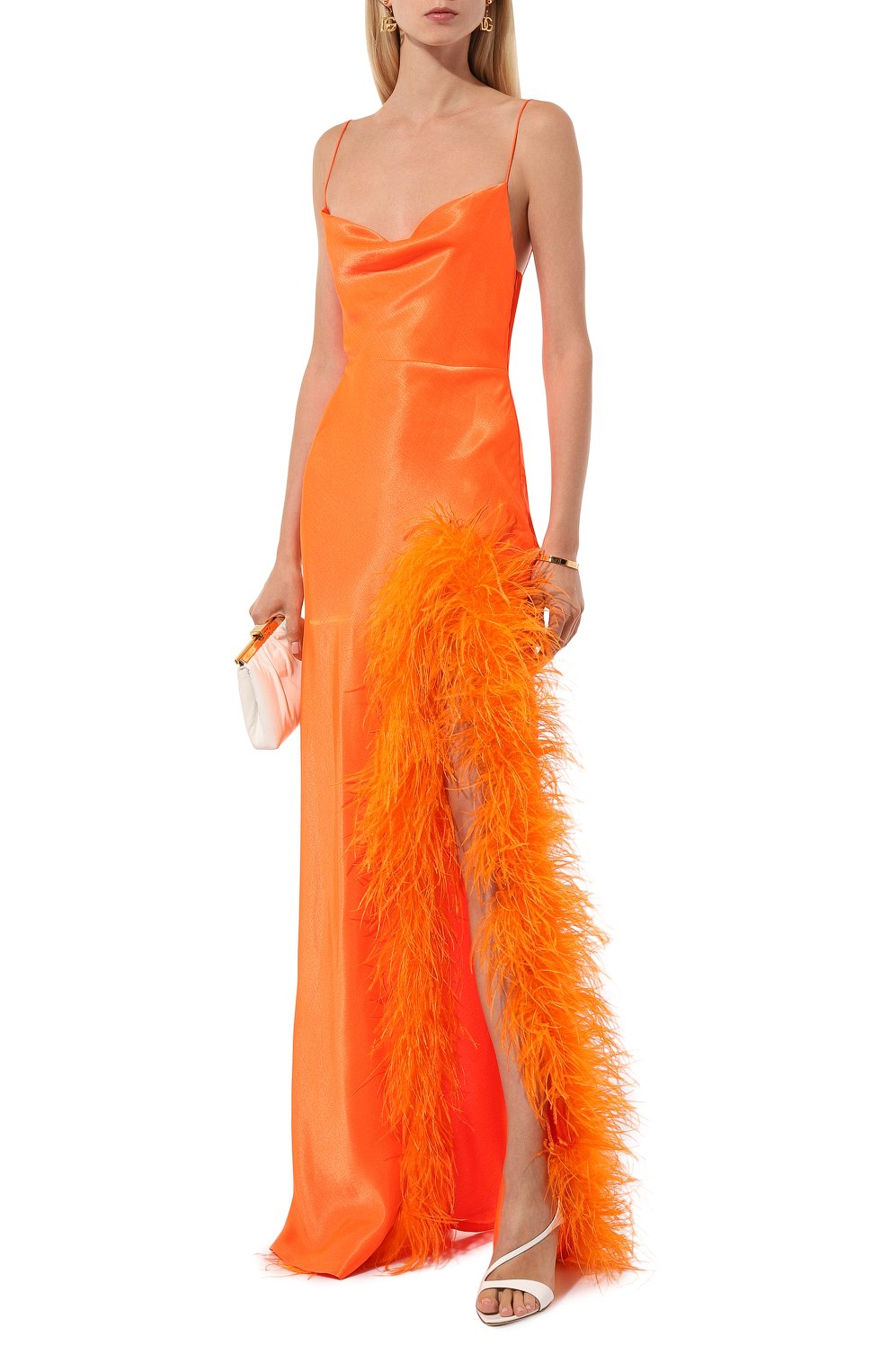 Атласное платье с отделкой перьями SASHA KIM, арт. УТ-00001314, фото 2