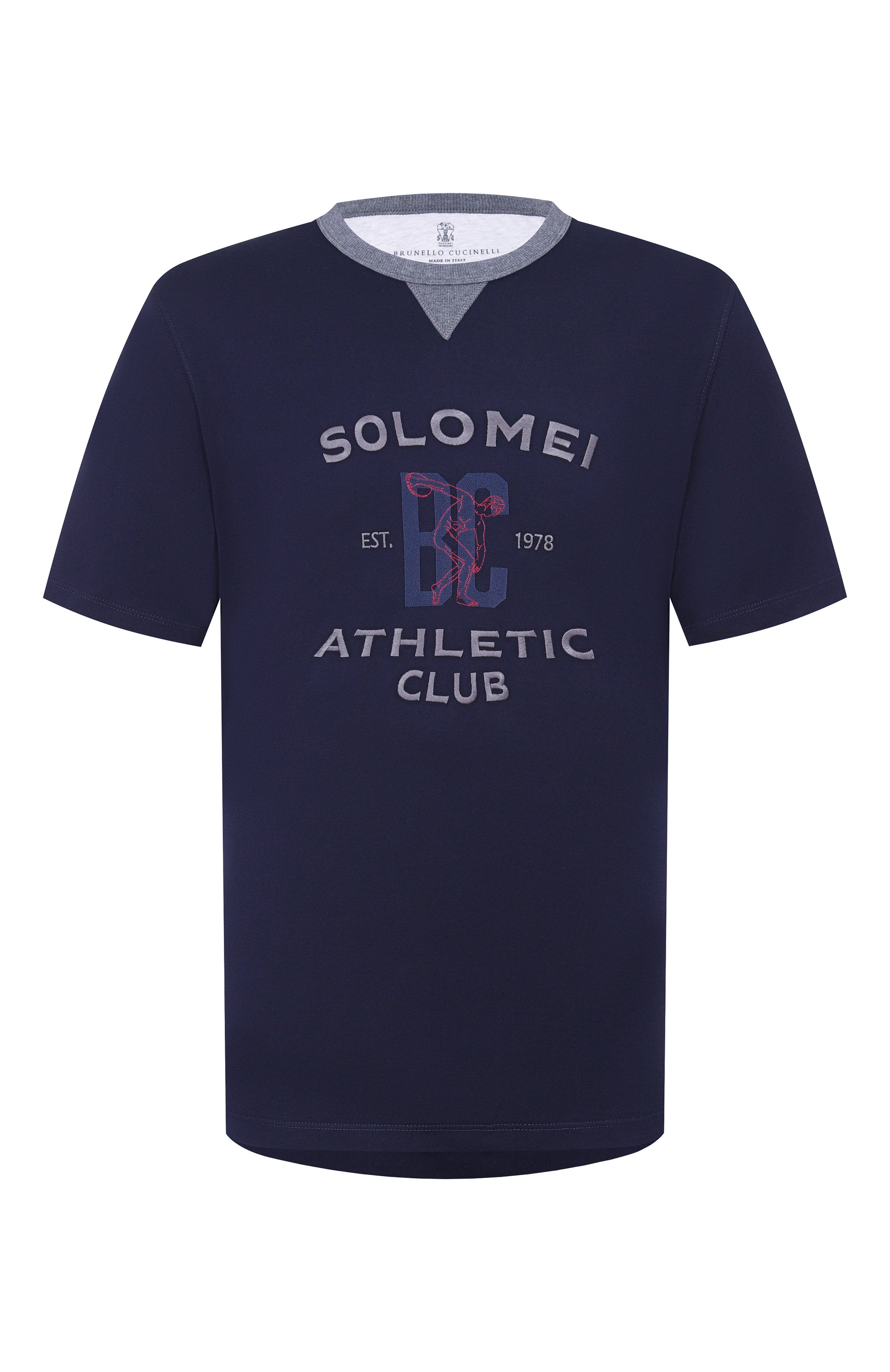 Хлопковая футболка BRUNELLO CUCINELLI темно-синего цвета по цене 88800 руб., арт. M0B131002G, фото 1 Хлопковая футболка BRUNELLO CUCINELLI, арт. M0B131002G, фото 1