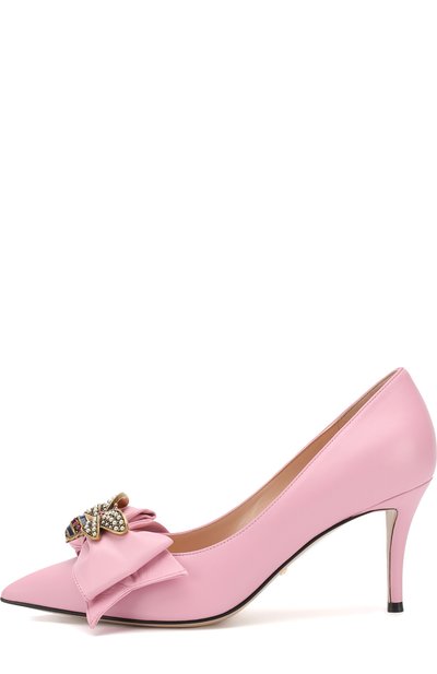 Кожаные туфли с бантом на шпильке GUCCI, арт. 496641/BK000, фото 3