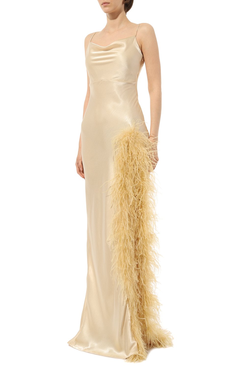 Атласное платье с отделкой перьями SASHA KIM, арт. УТ-00001314, фото 3