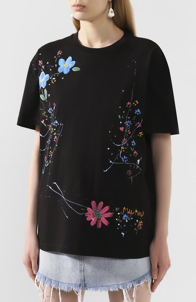 Хлопковая футболка MIU MIU, арт. MJN213-1WVN-F0002, фото 3