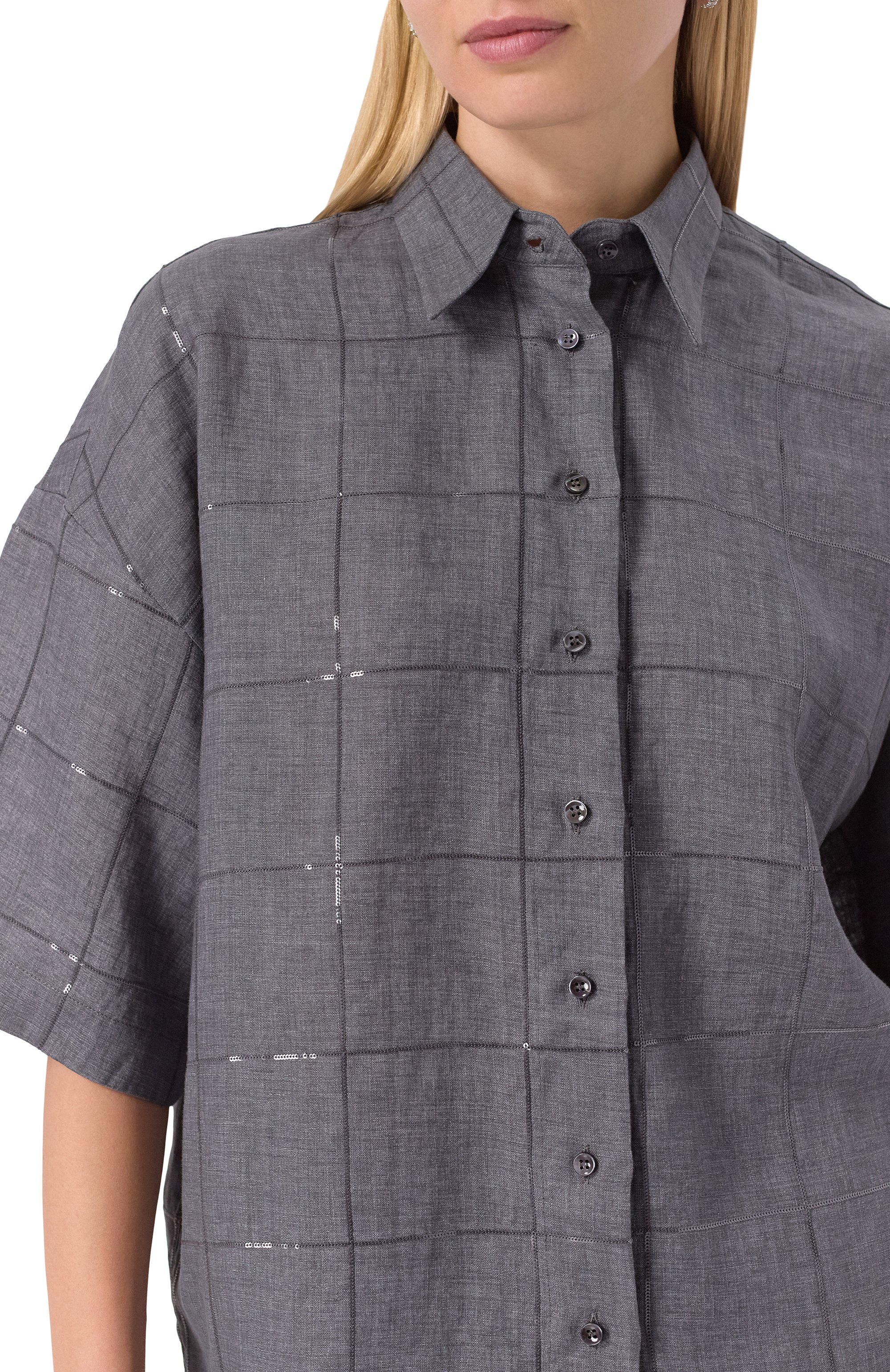 Льняная рубашка BRUNELLO CUCINELLI серого цвета по цене 291500 руб., арт. MM633RH706, фото 5 Льняная рубашка BRUNELLO CUCINELLI, арт. MM633RH706, фото 5