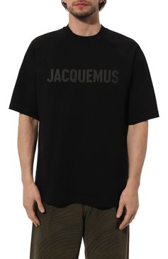 Мужская хлопковая футболка JACQUEMUS черного цвета, арт. 24E/245JS212-2031 | Фото 3 (Длина (для топов): Стандартные; Принт: С принтом; Материал сплава: Проставлено; Материал внешний: Хлопок; Драгоценные камни: Проставлено; Стили: Кэжуэл)