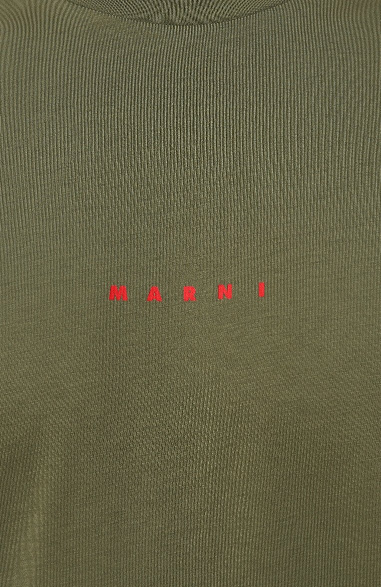 Мужская хлопковая футболка MARNI хаки цвета, арт. HUMU0223P1/USCS87 | Фото 5 (Длина (для топов): Стандартные; Материал внешний: Хлопок; Принт: Без принта; Рукава: Короткие; Стили: Милитари; Кросс-КТ: Джерси; Мужское Кросс-КТ: Футболка-одежда; Автоматизация ТО: Проставлено; Автоматизация состава: Проставлено; Детали: Без декора)
