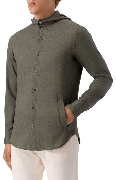 Рубашка из хлопка и лиоцелла KITON хаки цвета по цене 122000 руб., арт. UMCMARH0944007, фото 3 Рубашка из хлопка и лиоцелла KITON, арт. UMCMARH0944007, фото 3