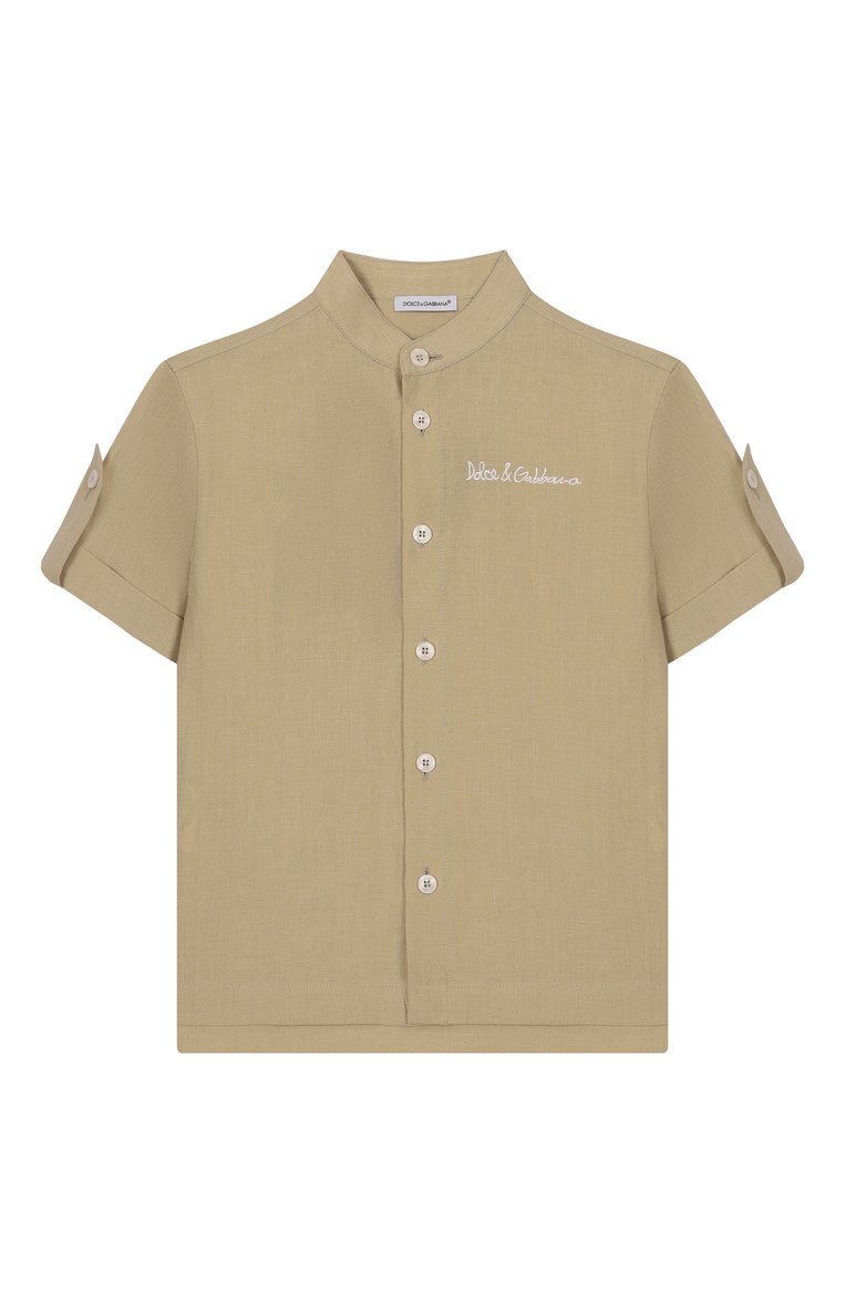 Детская льняная рубашка DOLCE & GABBANA бежевого цвета, арт. L44S25/FU4LH/2-6 | Фото 1 (Автоматизация ТО: Проставлено; Автоматизация состава: Проставлено; Материал внешний: Лен; Рукава: Короткие; Случай: Повседневный; Ростовка одежда: 9 лет | 134 см, 3 года | 98 см, 2 года | 92 см, 4 года | 104 см, 6 лет | 116 см, 5 лет | 110 см, 8 лет | 128 см, 13 - 15 лет | 158 см, 12 лет | 152 см)