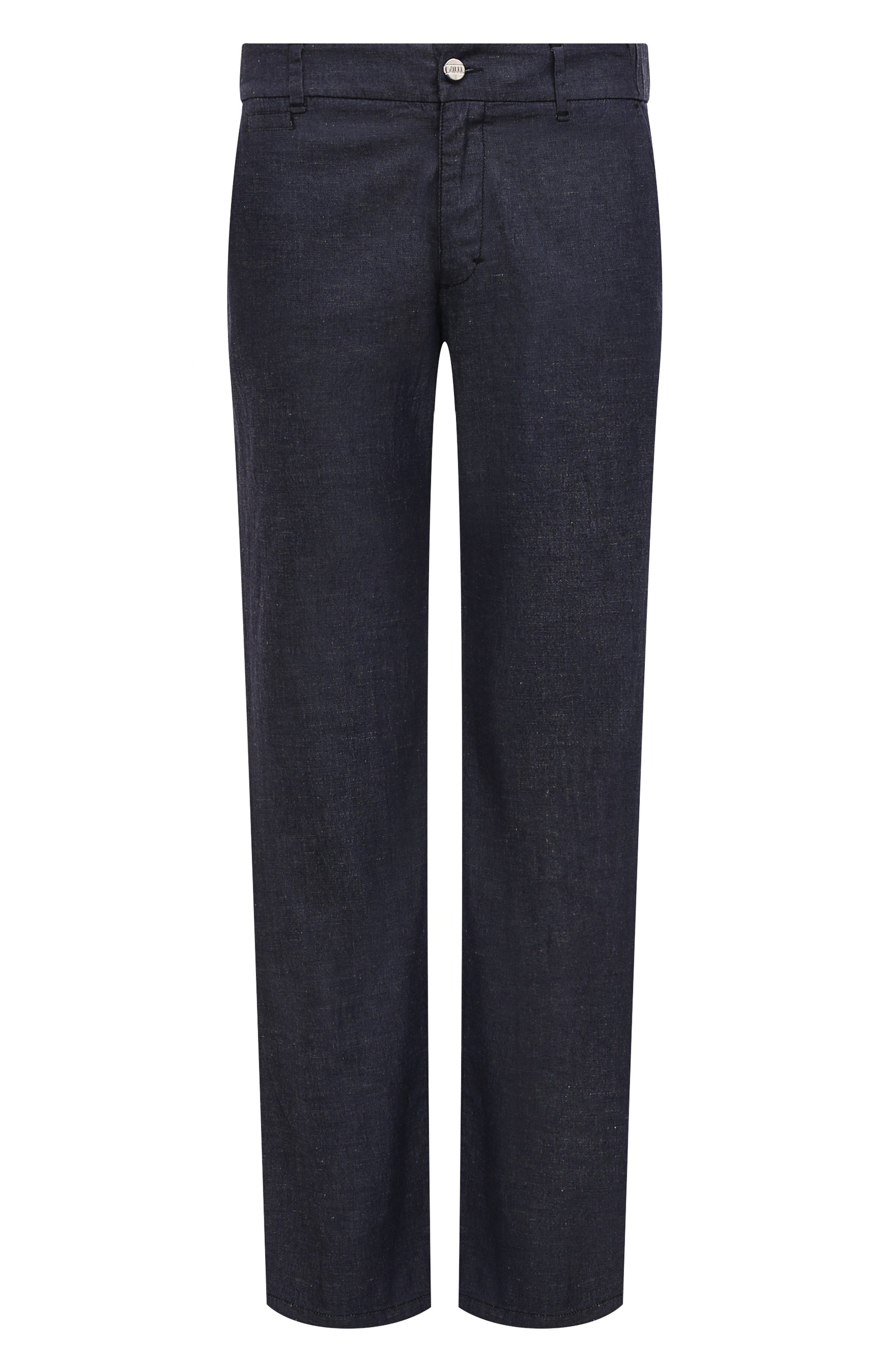 Брюки из хлопка и льна ZILLI темно-синего цвета по цене 126500 руб., арт. CP801BM0109VHST00, фото 1 Брюки из хлопка и льна ZILLI, арт. CP801BM0109VHST00, фото 1