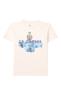 Детская хлопковая футболка C.P. COMPANY кремового цвета, арт. CUM00H/LAA41/4-8 | Фото 1 (Рукава: Короткие; Мальчики Кросс-КТ: Футболка-одежда; Материал внешний: Хлопок; Ростовка одежда: 4 года | 104 см, 8 лет | 128 см, 6 лет | 116 см)