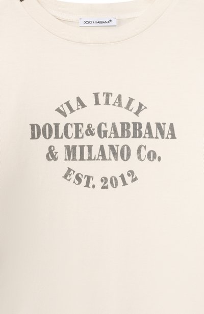 Хлопковая футболка DOLCE & GABBANA кремового цвета по цене 26000 руб., арт. L4JTHV/G7PRJ_001, фото 3 Хлопковая футболка DOLCE & GABBANA, арт. L4JTHV/G7PRJ_001, фото 3