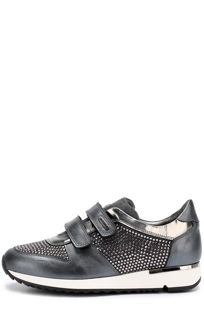 Кожаные кроссовки с замшевой отделкой и стразами на застежках велькро MISSOURI серого цвета по цене 28700 руб., арт. 11567B/35-41, фото 2 Кожаные кроссовки с замшевой отделкой и стразами на застежках велькро MISSOURI, арт. 11567B/35-41, фото 2