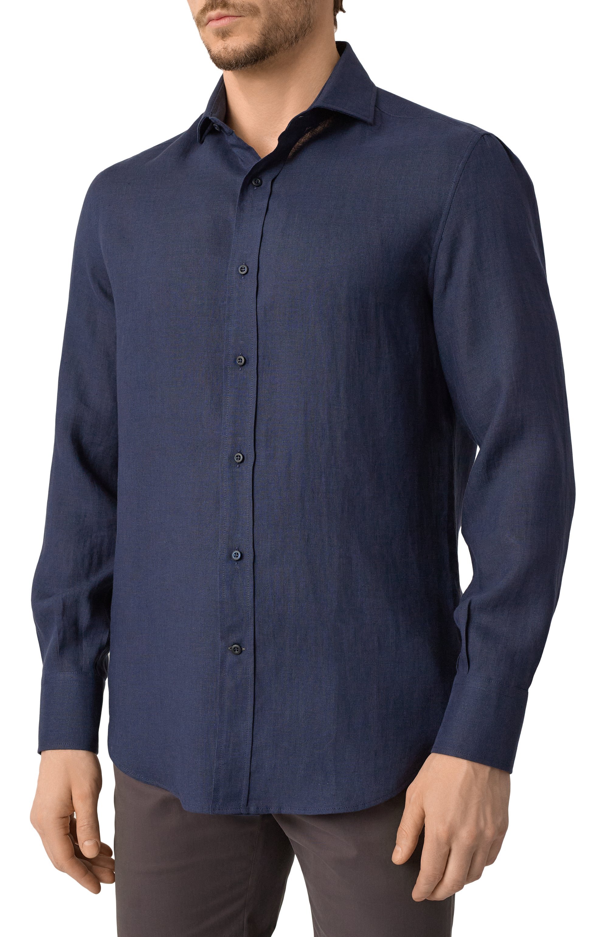 Льняная рубашка BRUNELLO CUCINELLI темно-синего цвета по цене 74600 руб., арт. MM6950028, фото 3 Льняная рубашка BRUNELLO CUCINELLI, арт. MM6950028, фото 3