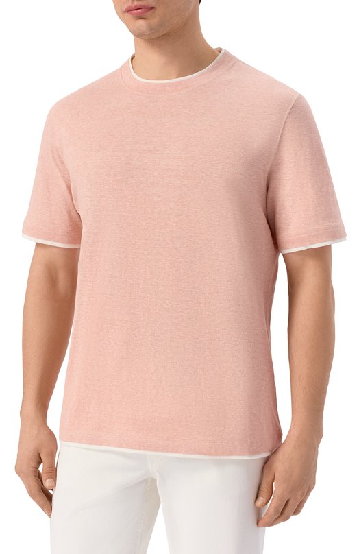 Футболка изо льна и хлопка Brunello Cucinelli MW8357427 Розовый  MW8357427 Фото 3