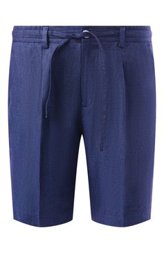 Мужские льняные шорты FEFE` темно-синего цвета, арт. BERMUDA LINEN C0ULISSE/BERL502.09 | Фото 1 (Длина Шорты М: До колена; Материал сплава: Проставлено; Материал внешний: Лен; Драгоценные камни: Проставлено; Стили: Кэжуэл; Случай: Повседневный; Принт: Без принта)