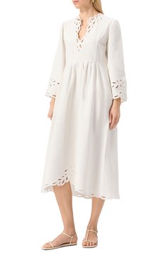 Женское хлопковое платье ISABEL MARANT ETOILE белого цвета, арт. 25PR00656FA/C1J12E | Фото 3 (Драгоценные камни: Проставлено; Рукава: Длинные; Материал сплава: Проставлено; Длина Ж (юбки, платья, шорты): Миди; Женское Кросс-КТ: Платье-одежда; Случай: Повседневный; Стили: Романтичный; Материал внешний: Хлопок)