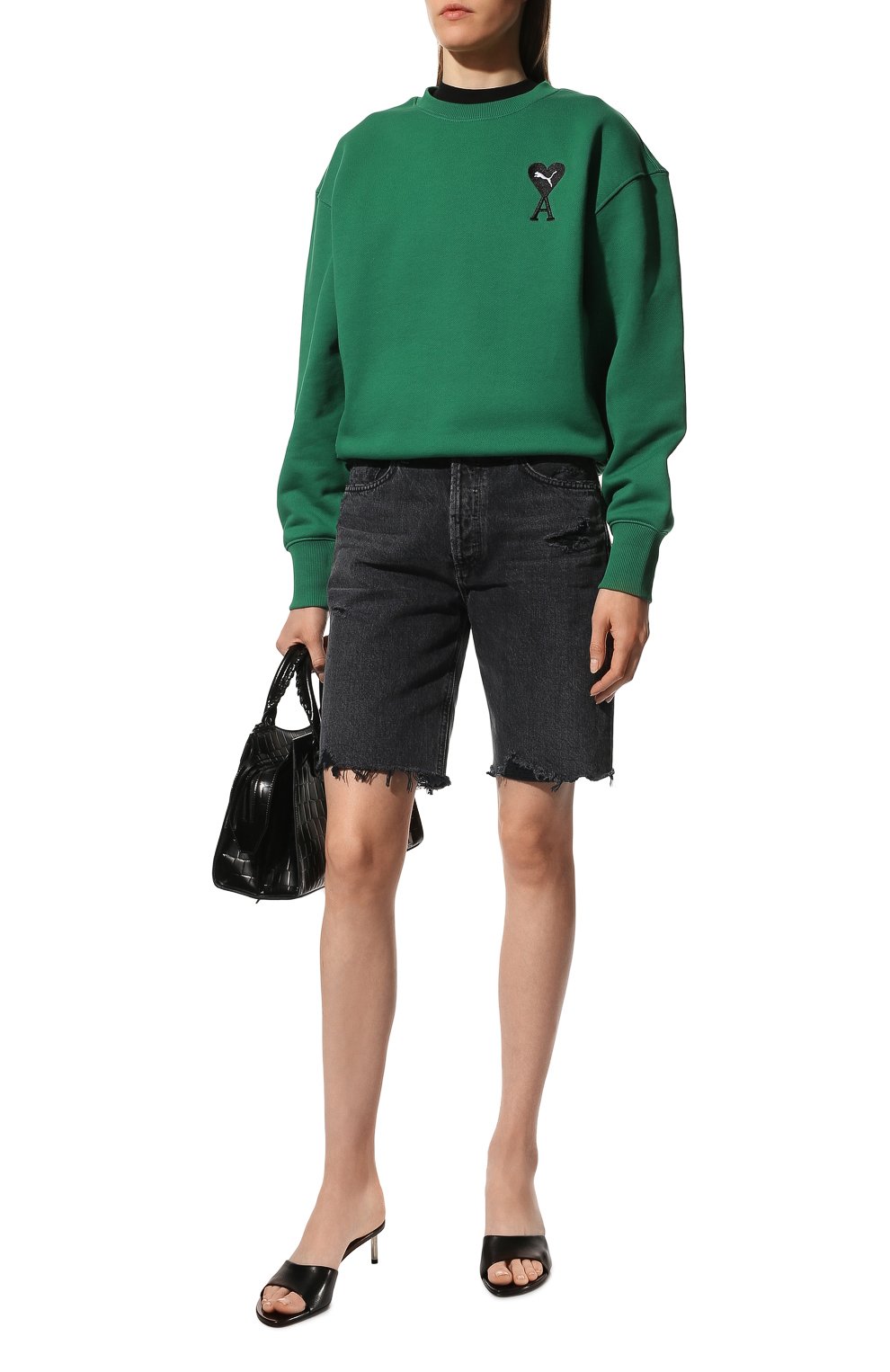 Хлопковый свитшот puma x ami PUMA зеленого цвета по цене 18400 руб., арт. 53411196, фото 2 Хлопковый свитшот puma x ami PUMA, арт. 53411196, фото 2