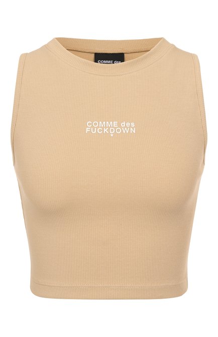 Женский хлопковая майка COMME DES FUCKDOWN бежевого цвета, арт. CFABW01240 | Фото 1 (Драгоценные камни: Проставлено; Материал сплава: Проставлено; Материал внешний: Хлопок; Длина (для топов): Укороченные)