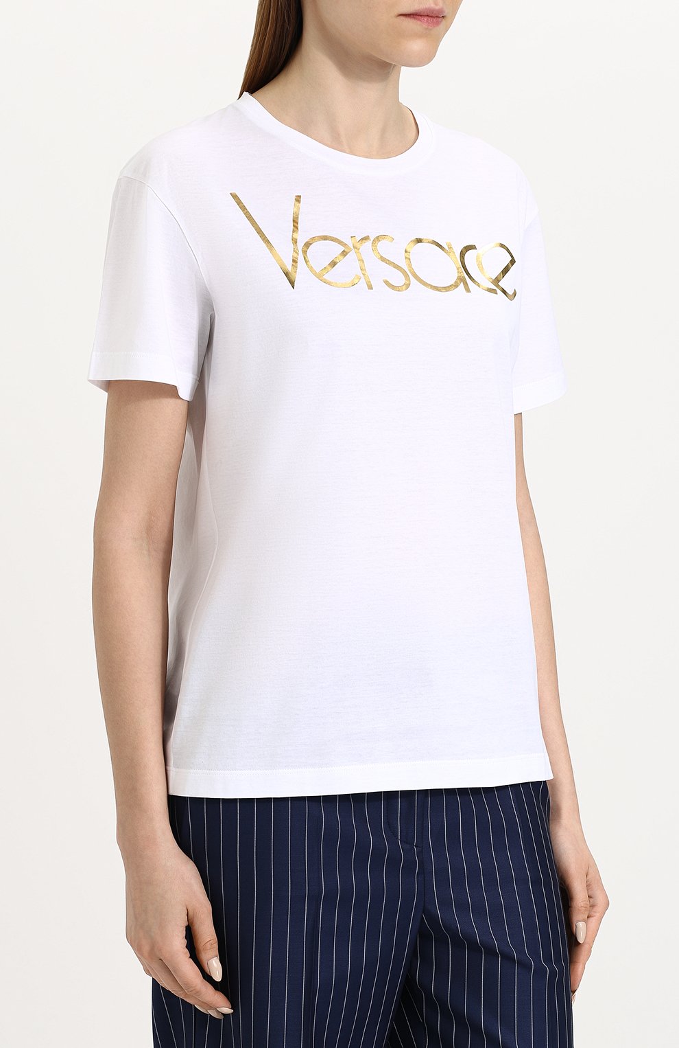 Хлопковая футболка прямого кроя с логотипом бренда VERSACE, арт. A79798/A201952, фото 3